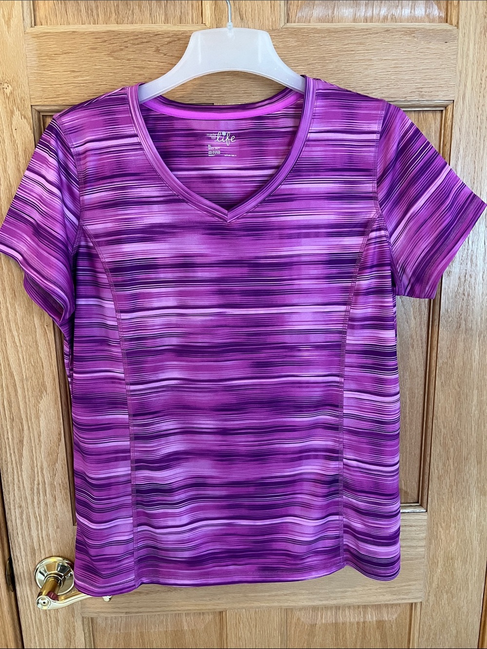 made for life Purple or Pink Striped V-Neck Short Sleeve Tee